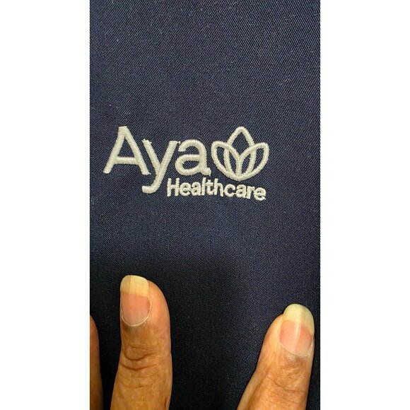 Figs Navy Blue Men's Scrub Top Aya Healthcare Logo Short Sleeve Size M Lightweig - Picture 5 of 8